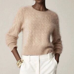 J. Crew Brushed Cashmere Cable Knit Shrunken Crew Neck Sweater Blush Pink XL